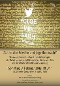Read more about the article Predigt im ökumenischen Neujahrsgottesdienst am 3. Februar 2019 in St. Gereon, Köln